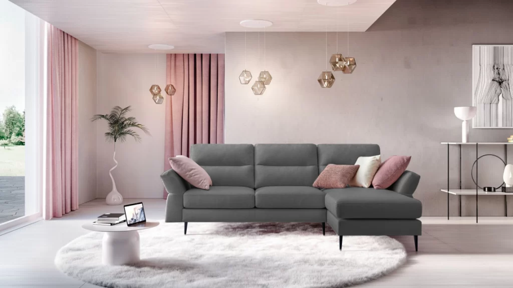 Divano 3 posti in colore grigio e rosa