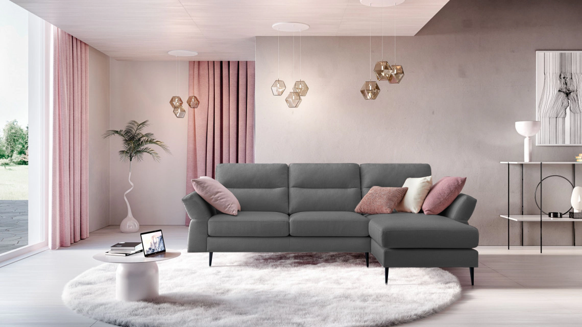Divano 3 posti in colore grigio e rosa